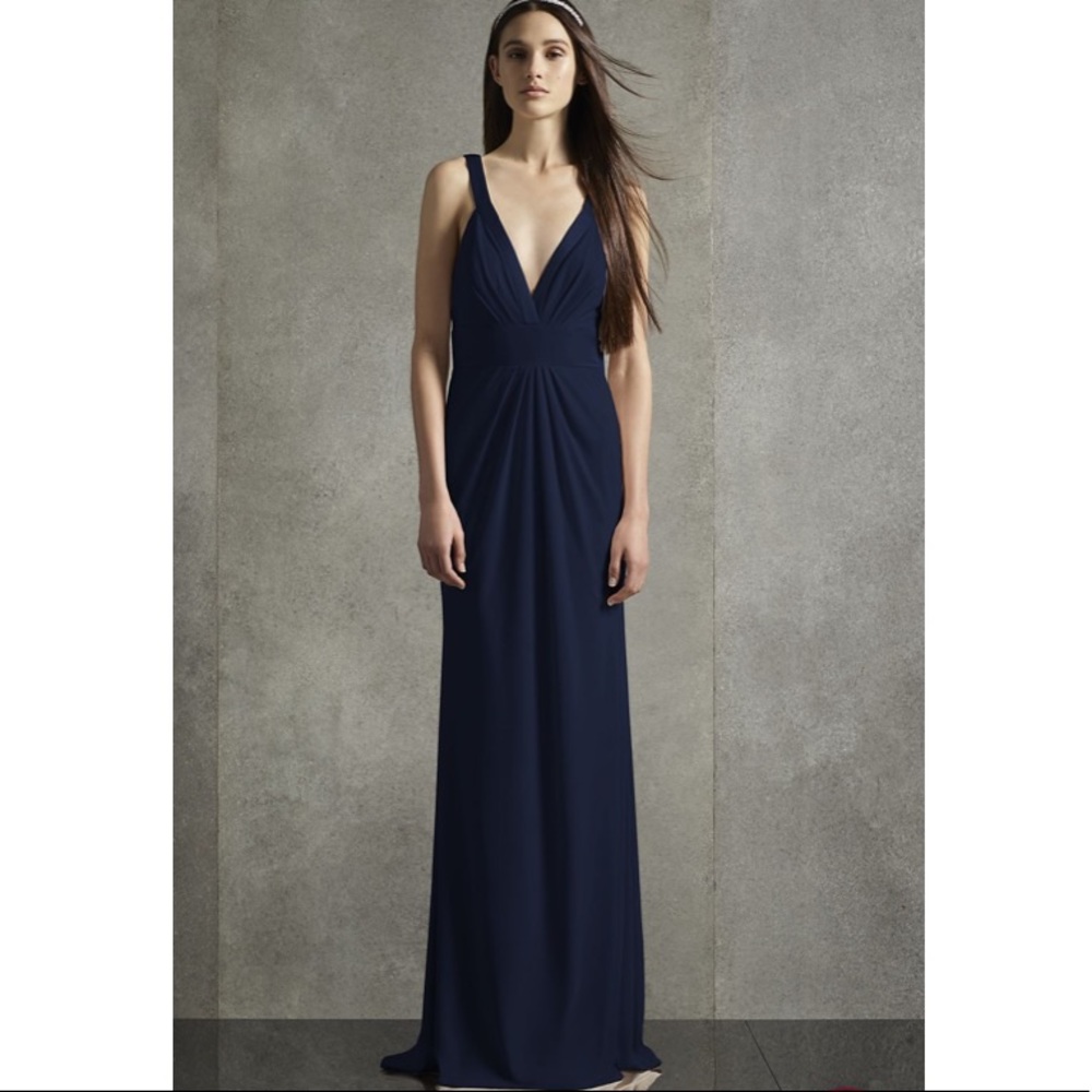NWT Vera Wang Plunging-V Jersey Satin Trim Dress